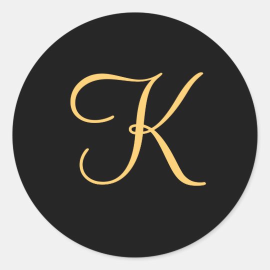黒いモノグラムのステッカーの金ゴールド色のイニシャルk ラウンドシール Zazzle Co Jp