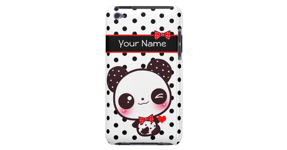 黒い水玉模様のパーソナライズなかわいいのパンダ Case Mate Ipod Touch ケース Zazzle Co Jp