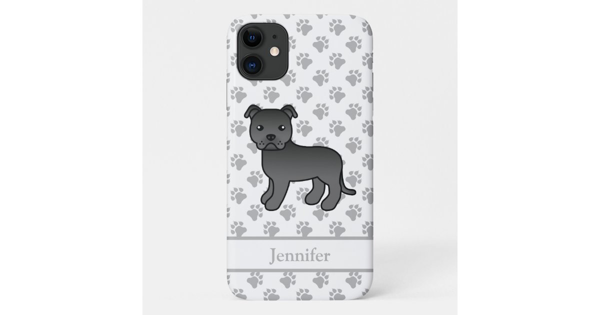 黒い英国のスタフィーでかわいいアニメの犬と名前 Case Mate Iphoneケース Zazzle Co Jp