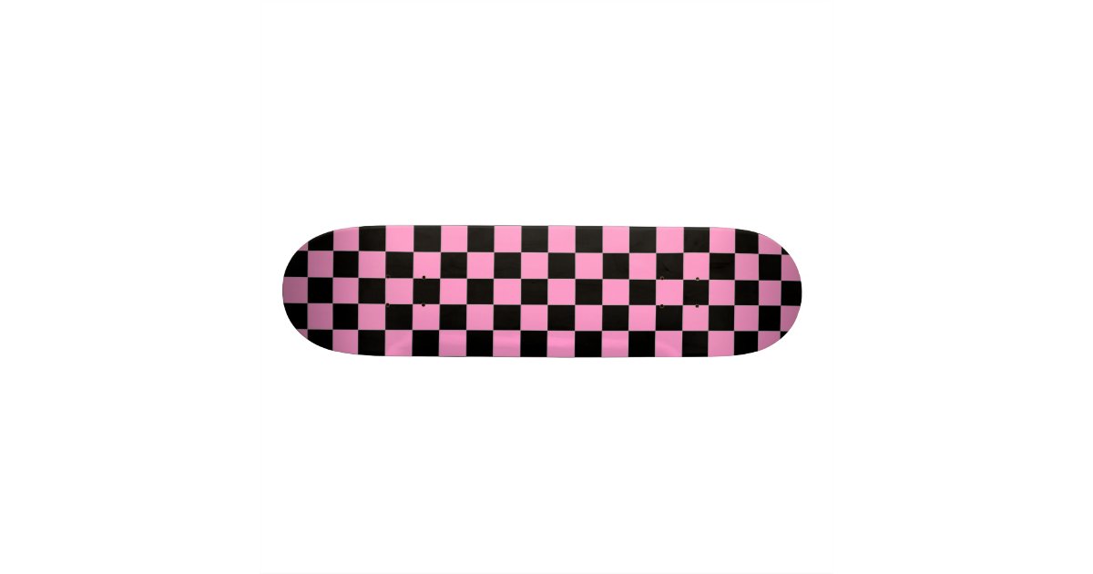黒およびピンクのチェック模様のスケートボード スケートボード Zazzle Co Jp