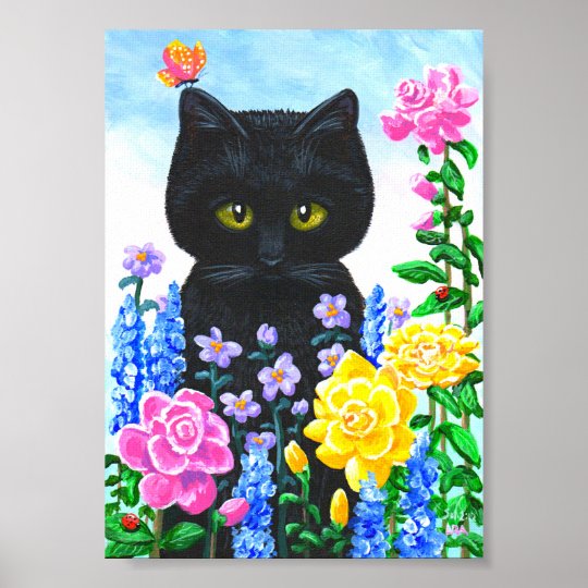 黒猫の蝶花の花の芸術creationarts ポスター Zazzle Co Jp