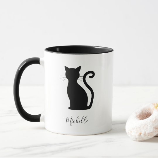 黒猫シルエット黒と白の名前かわいい マグカップ Zazzle Co Jp