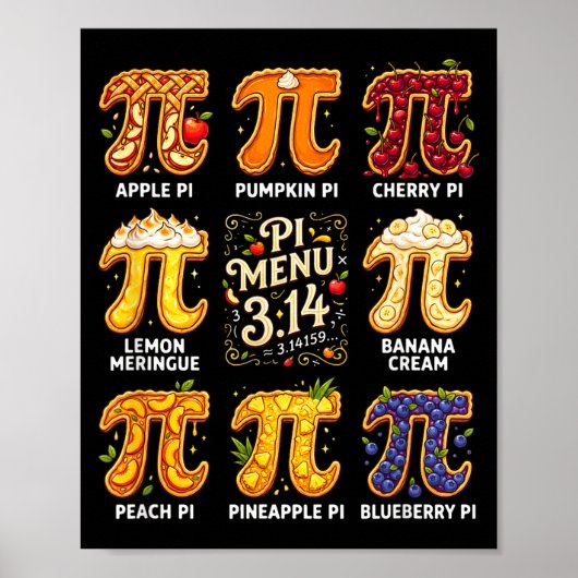 πの日 3.14 π メニュー 面白いフルーツパイ メニュー 教師 ポスター (正面)