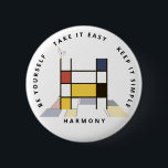 Сaptivating Neoplasticism Art Monogram. Letter H 缶バッジ<br><div class="desc">Classy, funny, artistic monogram. Here is the letter "H". Neoplasticism style, or De Stijl, line and color artistic decoration, the funny bird sits on the letter. The field of art is located under the letter. the template name and the template text "HARMONY" is located under the image. The template text...</div>