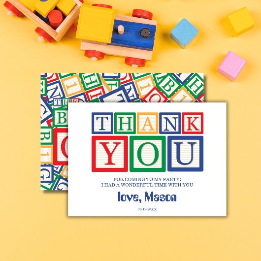 Сute Wooden ABC Blocks Primary Colors サンキューカード