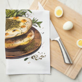 منقوشة زعتر زيت زيتون أكل عربي – ザカタールマナケシュ キッチンタオル (四つ折り)