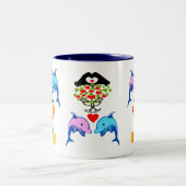 ♥ټ☘アイリッシュフリスキードルフィンカップルクラシックFab ツートーンマグカップ (中央)