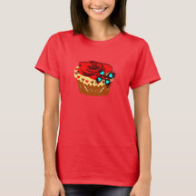 °ღ★レッドローズチョコカップケーキ柄ビロートンTシャツ★ღ°