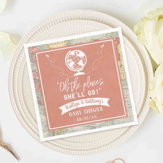 「あぁ、どこに行くんだ！」 旅行マップ赤ちゃんシャワー スタンダードカクテルナプキン