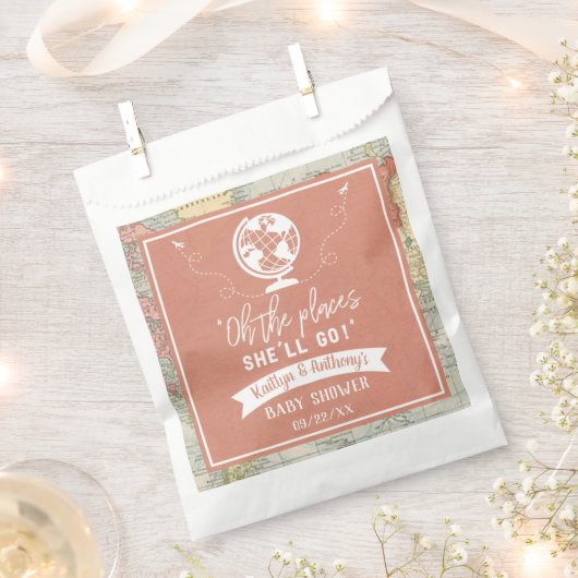 「あぁ、どこに行くんだ！」 旅行マップ赤ちゃんシャワー フェイバーバッグ (クリップ留めされた状態)