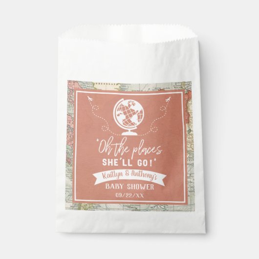 「あぁ、どこに行くんだ！」 旅行マップ赤ちゃんシャワー フェイバーバッグ (正面)