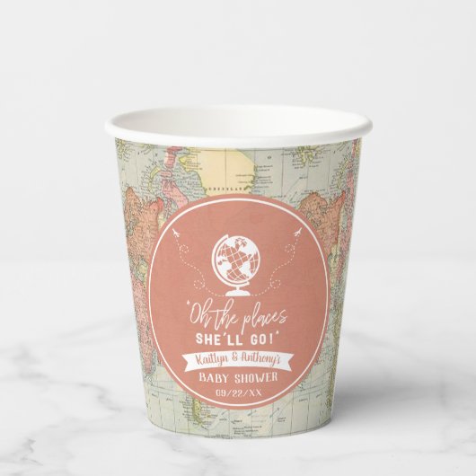 「あぁ、どこに行くんだ!」 旅行マップ赤ちゃんシャワー 紙コップ (裏面)