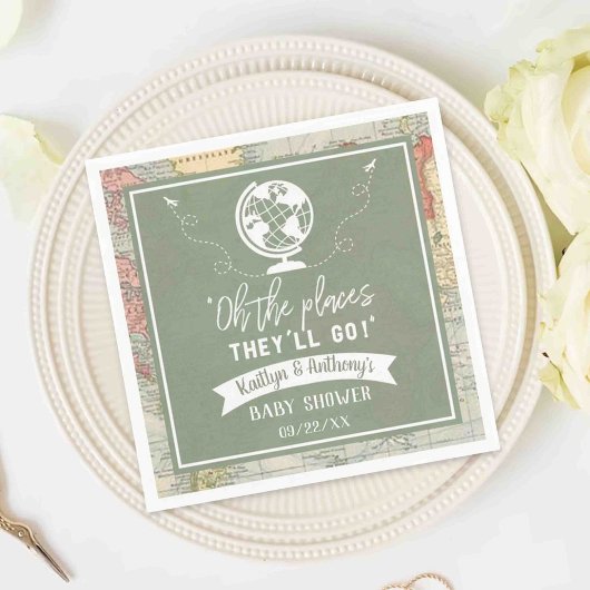 「あぁ、行く場所だ！」 旅行マップ赤ちゃんシャワー スタンダードカクテルナプキン