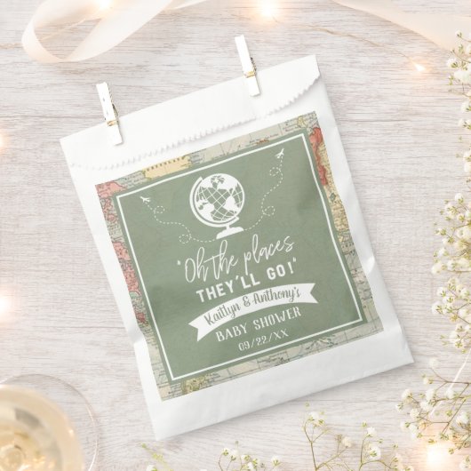 「あぁ、行く場所だ!」 旅行マップ赤ちゃんシャワー フェイバーバッグ (クリップ留めされた状態)