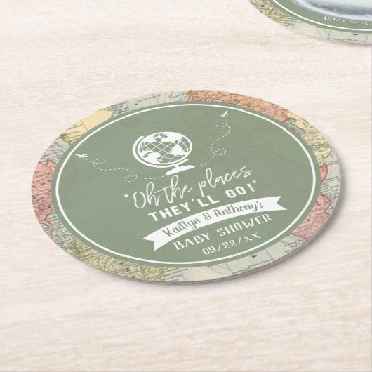 「あぁ、行く場所だ！」 旅行マップ赤ちゃんシャワー ラウンドペーパーコースター (アングル)