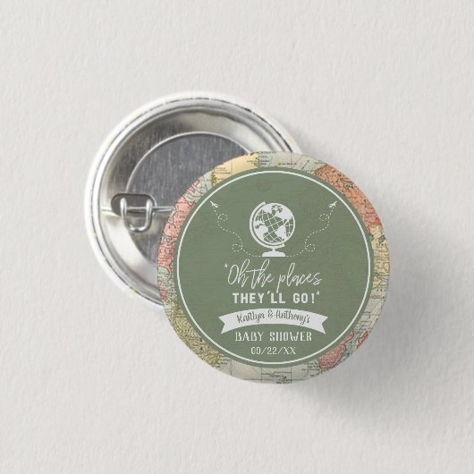 「あぁ、行く場所だ!」 旅行マップ赤ちゃんシャワー 缶バッジ (正面&裏面)