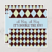 ああそれは双生児のアーガイル柄のな男の赤ちゃんの双生児のシャワーです 招待状 (正面/裏面)