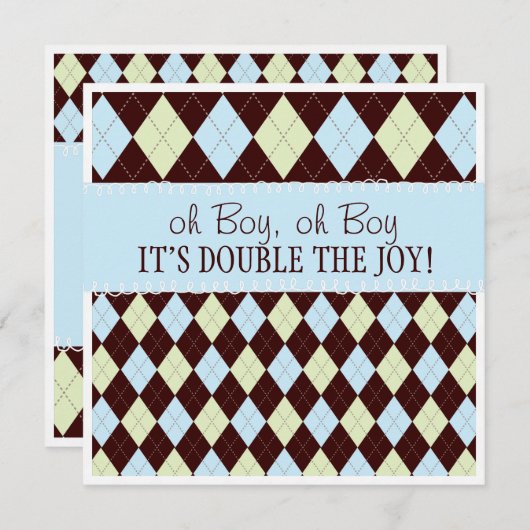 ああそれは双生児のアーガイル柄のな男の赤ちゃんの双生児のシャワーです 招待状 (正面/裏面)