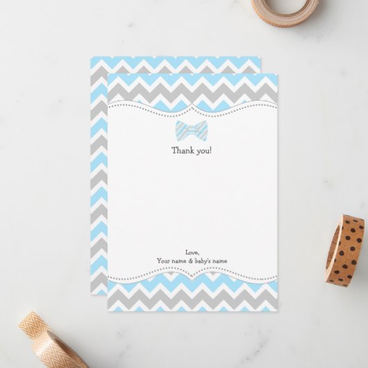 ああちょうネクタイの男の子のベビーシャワーはノート感謝していしています ノートカード (正面/裏面インサイチュ)