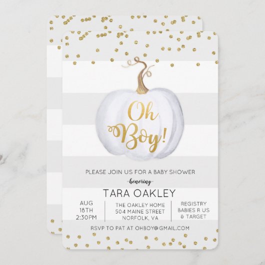 ああカボチャグリッターのベビーシャワーの招待状 招待状 (正面/裏面)