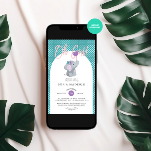 ああガールカワイイ象の赤ちゃんシャワー 招待状