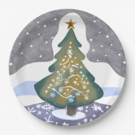 ああクリスマスツリー | 水彩絵を描冬 ペーパープレート