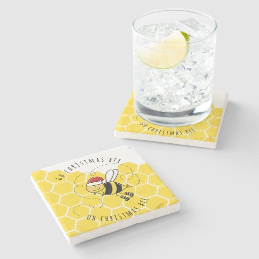 ああクリスマスビーの木かわいいパおもしろいーカード ストーンコースター (横)