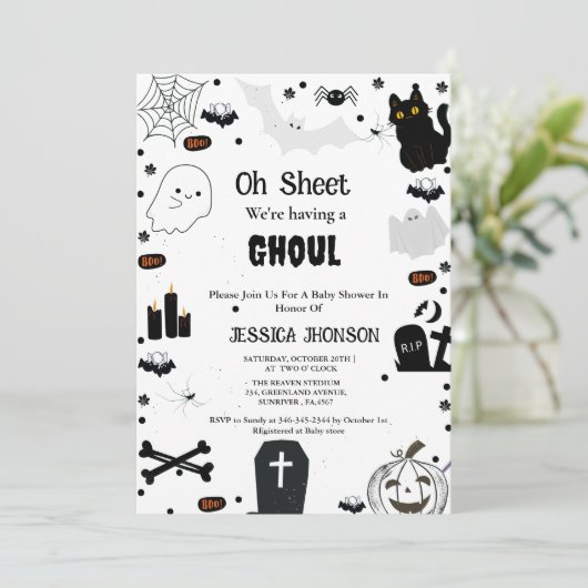 ああシート私たちはグールハロウィーンの赤ちゃんシャワーを持っている 招待状 (スタンド正面)