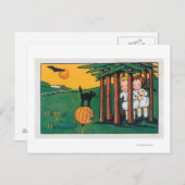 ああハロウィーンの黒猫の怖い子供 ポストカード (正面/裏面)