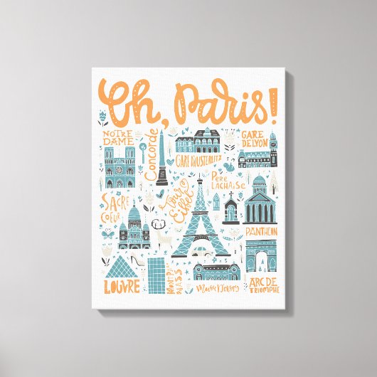 ああパリ！ |町のタイポグラフィ キャンバスプリント (正面)
