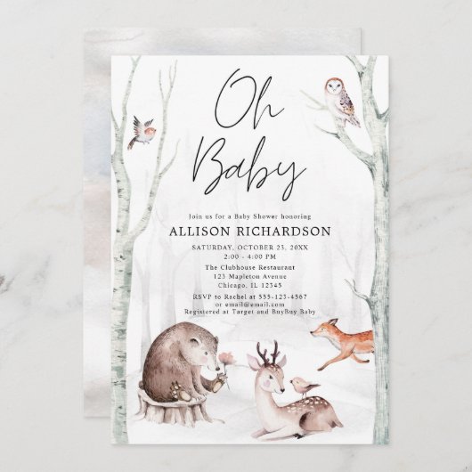 ああベビーの森の動物のシ男女兼用ャワー 招待状 (正面/裏面)