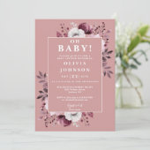 ああベビーほこりっぽいバラフローラすべて1つの赤ちゃんシャワー 招待状 (スタンド正面)