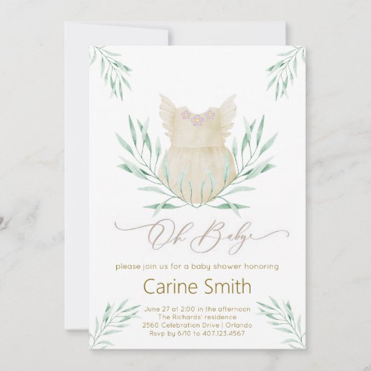 ああベビーガール服ベビーシャワー招待 招待状 (正面)