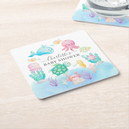 ああベビーシーベイビーシャワーの下 スクエアペーパーコースター (アングル)
