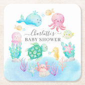 ああベビーシーベイビーシャワーの下 スクエアペーパーコースター (正面)