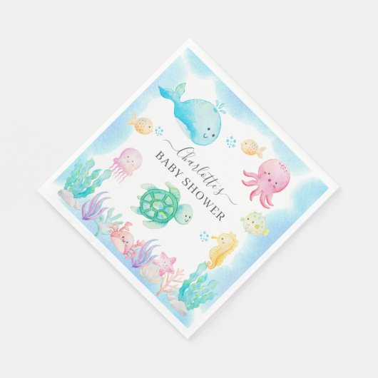 ああベビーシーベイビーシャワーの下 スタンダードランチョンナプキン (角)