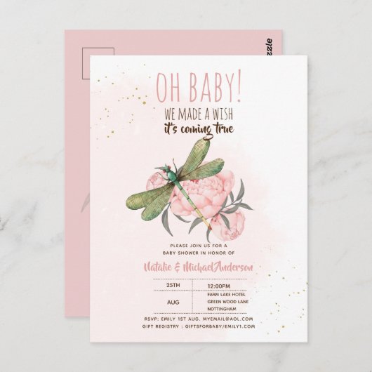 ああベビードラゴンフライ希望の赤ちゃんシャワーフローラを作る ポストカード (正面/裏面)