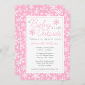 ああベビーピンクの赤ちゃんシャワー外は寒い 招待状 (正面/裏面)