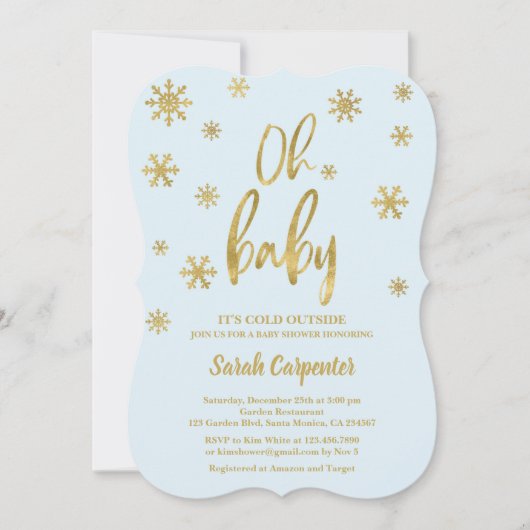 ああベビーベビーシャワーボーイの外は寒い 招待状 (正面)