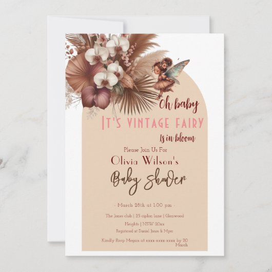 ああベビーヴィンテージボーホフェアリー開花中 招待状 (正面)