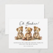 ああベビー三つ子の方法で水の色のクマの子牛 招待状 (正面/裏面)