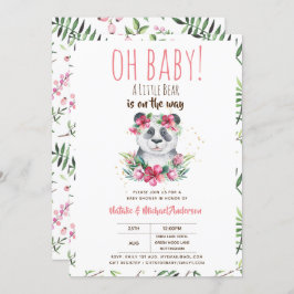 ああベビー小さなクマが途中のパンダのシャワー 招待状
