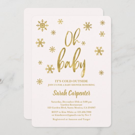 ああベビー赤ちゃんシャワーガールの外は寒い 招待状 (正面/裏面)