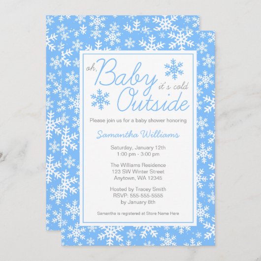 ああベビー青い赤ちゃんシャワー外は寒い 招待状 (正面/裏面)