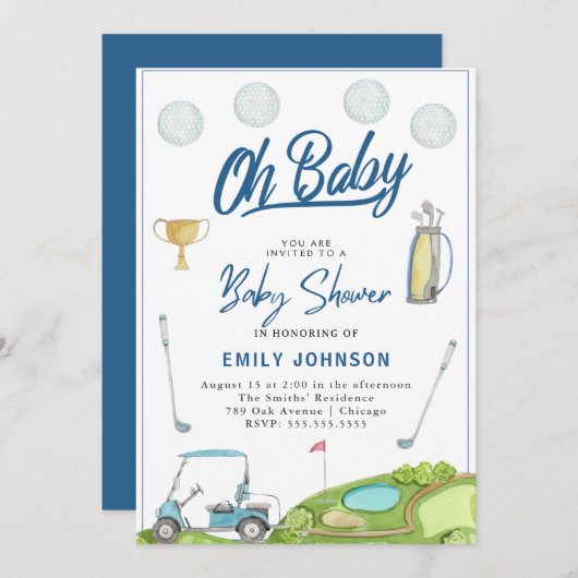 ああベビー!かわいいゴルフベビーシャワーパーティの招待状 招待状 (正面/裏面)