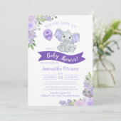 ああベビー!かわいいゾウ紫のフローラ赤ちゃんシャワー 招待状 (スタンド正面)