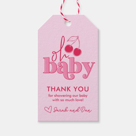 "ああベビー"さくらんぼ上の上にありがとうギフトラベル ギフトタグ (正面)