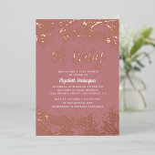 ああベビー。ほこりっぽいバラ金ゴールドフローラライン赤ちゃんシャワー 箔招待状 (立ち正面)