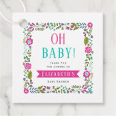 ああベビー!アクアピンクフローラ赤ちゃんシャワーありがとう フェイバータグ (正面)