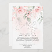 ああベビー!シャワーバイメールヴィンテージ赤面ピンクローズ 招待状 (正面/裏面)